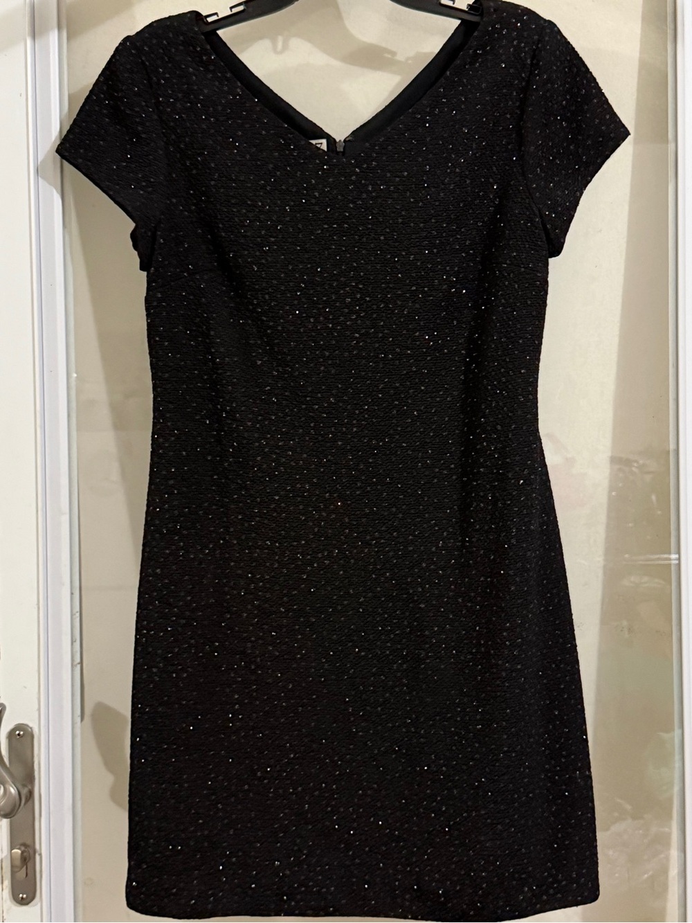 Black Sparkle V-Neck Short Sleeve Mini Dress